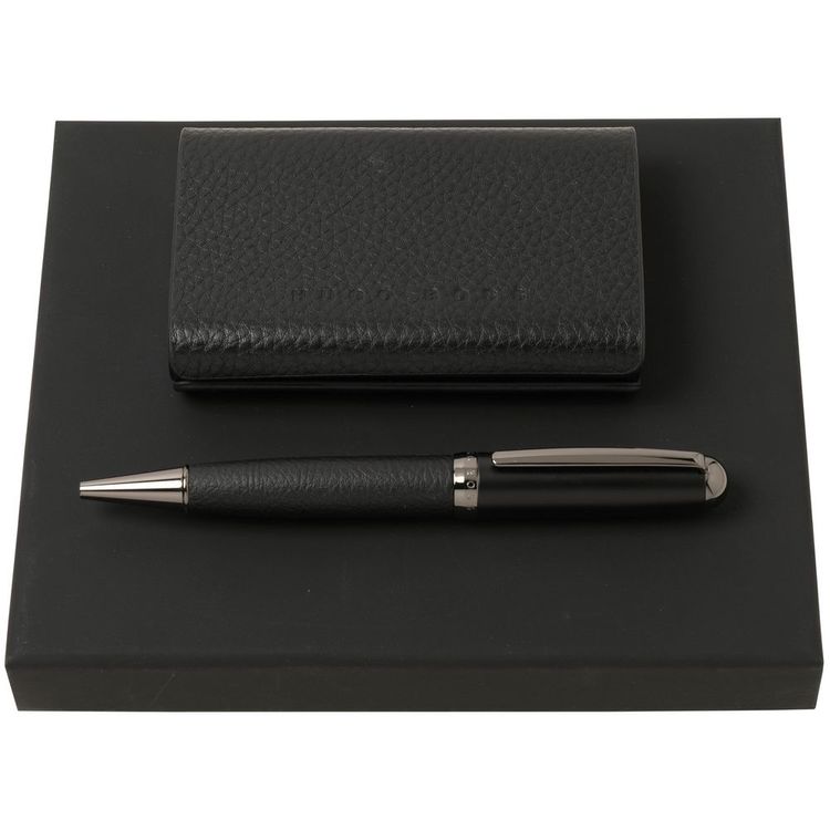 Набор Hugo Boss: визитница с аккумулятором 4000 мАч и ручка, черный
