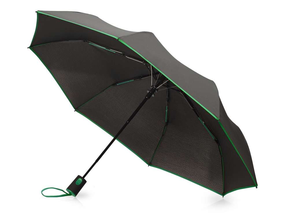 Зонт-полуавтомат складной Motley с цветными спицами, черный/зеленый