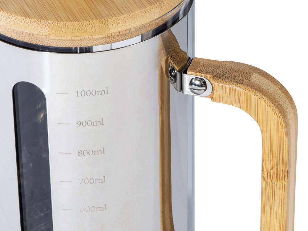 Френч-пресс в стальном корпусе и ручкой из бамбука Coffee break, 1000 мл