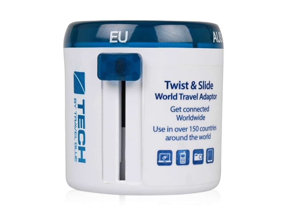 Адаптер Travel Blue Twist & Slide Travel Adaptor, голубой/белый