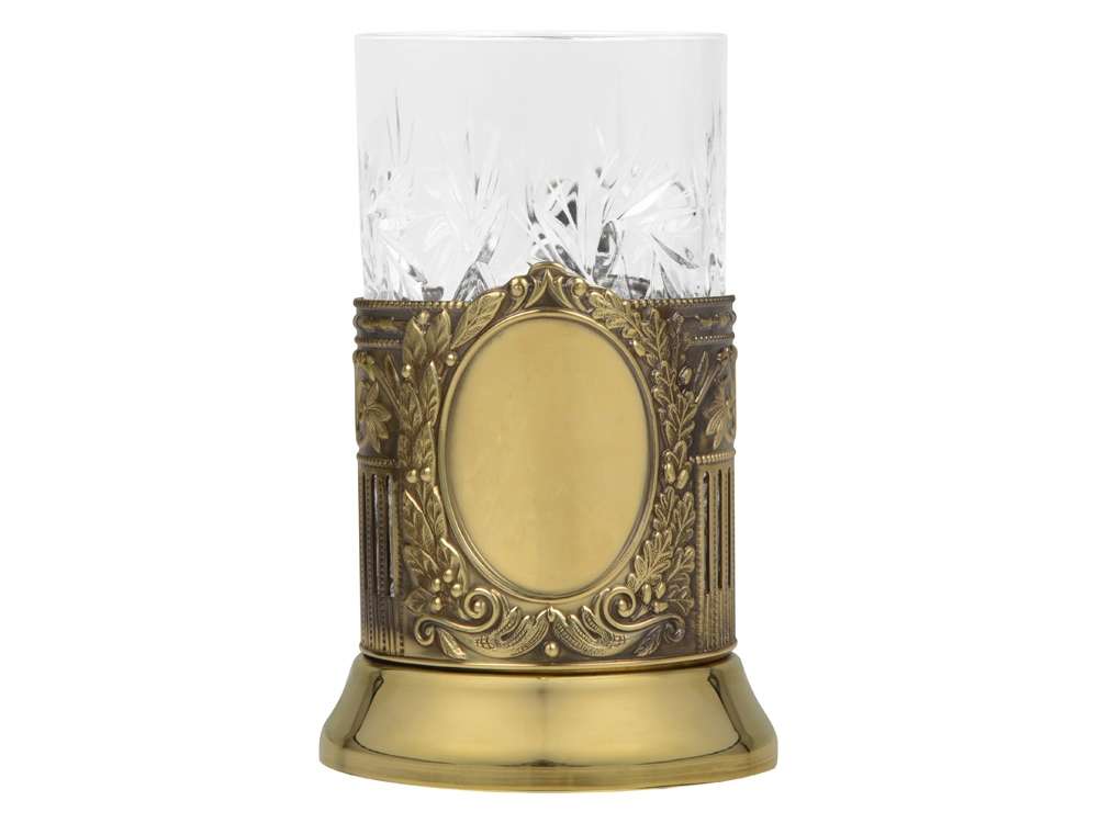 Подстаканник с хрустальным стаканом Базовый-Л, золотистый/прозрачный