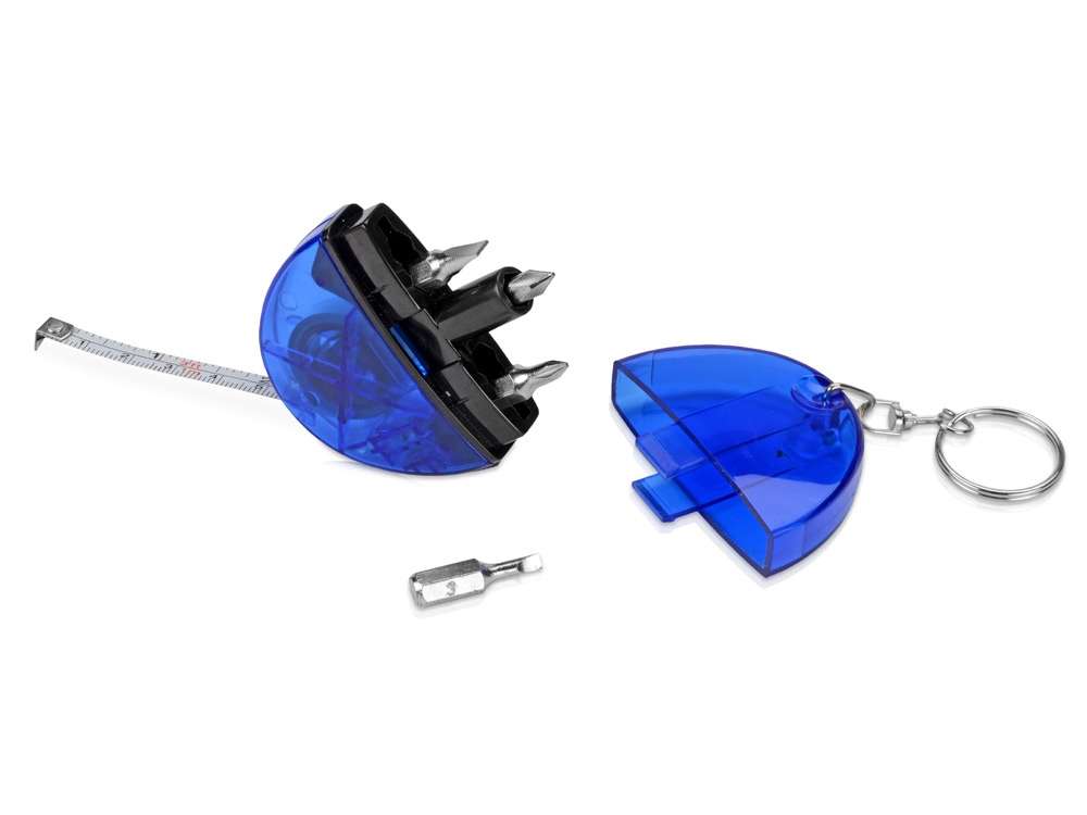Брелок-рулетка с набором отверток и фонариком, синий